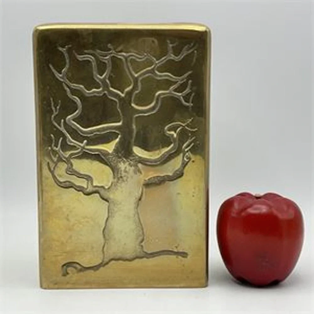 Vintage Sarreid Ltd Brass Tree of Life Vase Sand Cast Made in Italy Brutalist